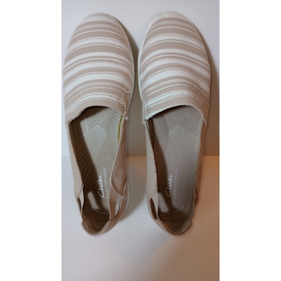 Clarks Shoes - Clarks Cloudsteppers Canvas Slip-Ons Breeze Step Striped Sz 9 A465891 Tan Cream
